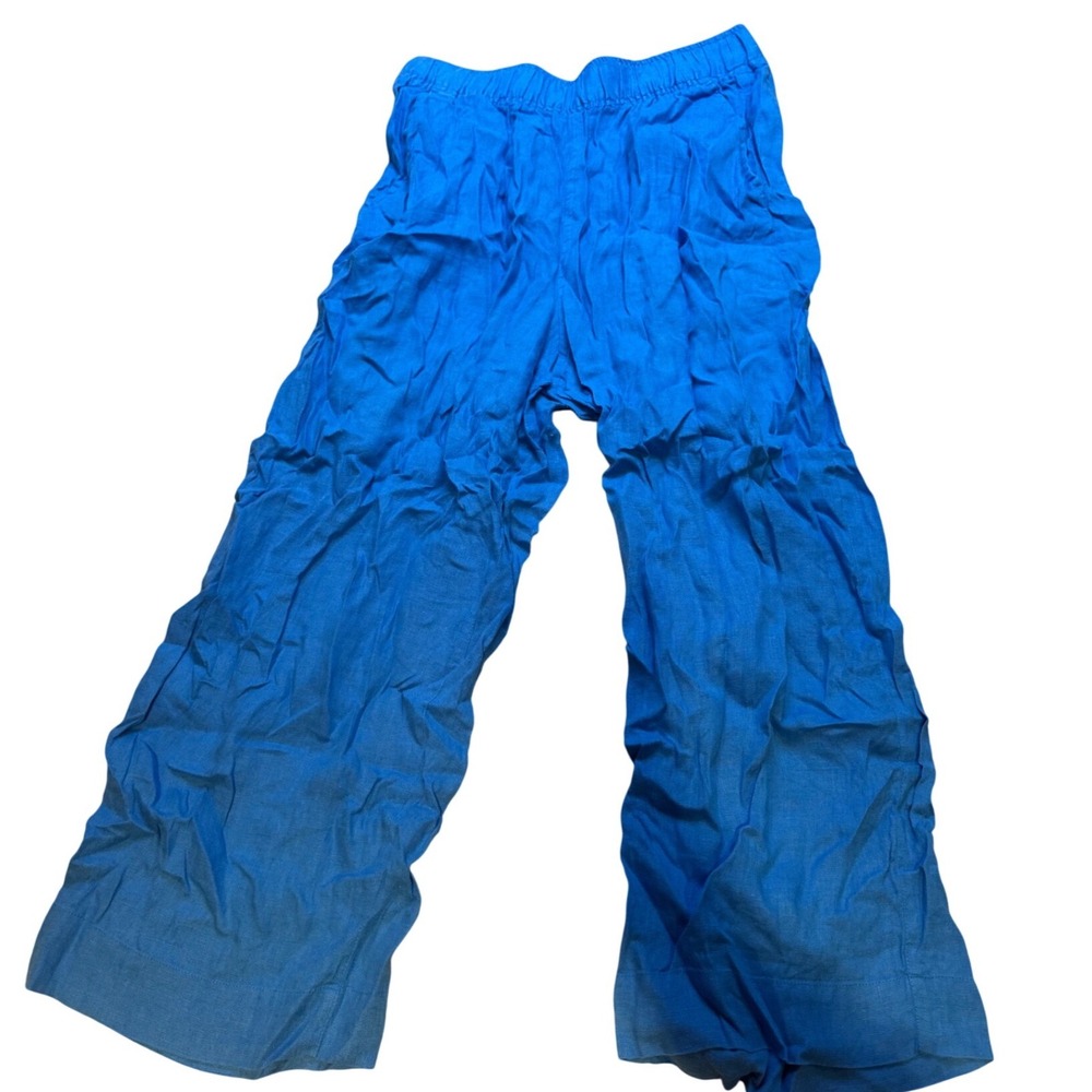 Tahari Essentials 100% Linen Wide Leg Pants Cobalt Blue Elastic Waist Large - Picture 2 of 9